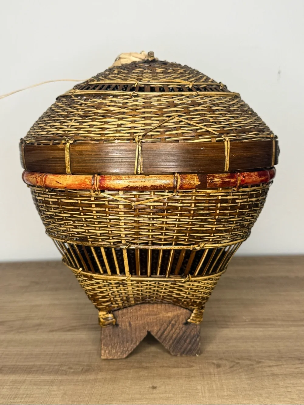 Vintage Balinese Fishing Basket with Red Accent